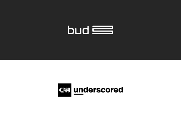 bud logo on black background and cnn underscored logo on white background